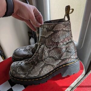 Dr. Martens Snake-Print Chelsea Boots in Brown and Gray